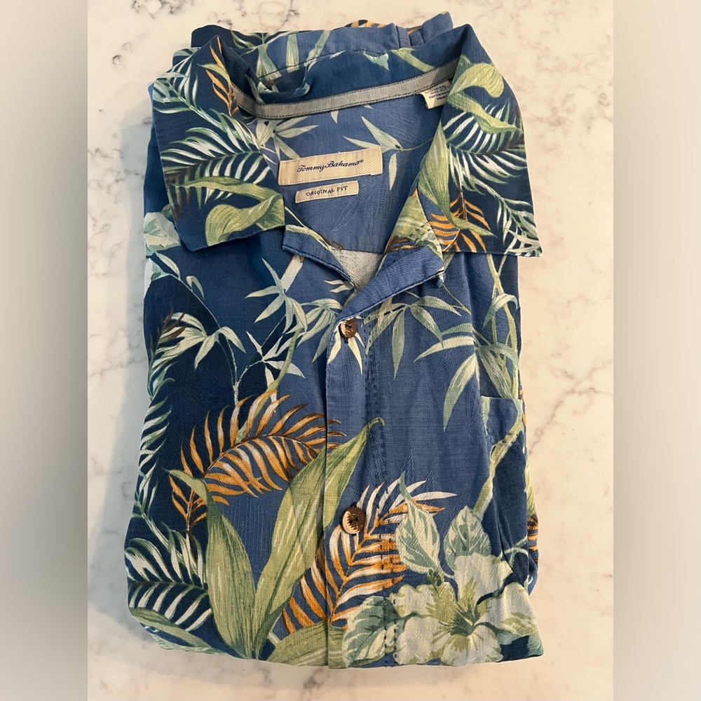 Tommy Bahama Shirt Mens 2XL Island Zone Blue Floral Silk Hawaiian Resort EUC